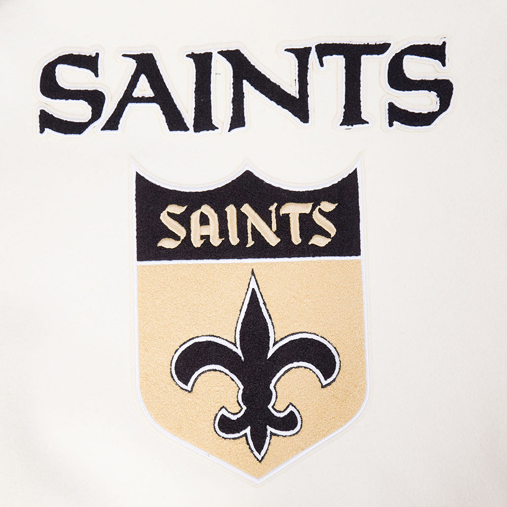 NFL NEW ORLEANS SAINTS RETRO CLASSIC MEN'SS RIB WOOL VARSTIY JACKET (EGGSHELL/ BLACK)