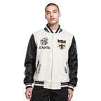 NFL NEW ORLEANS SAINTS RETRO CLASSIC MEN'SS RIB WOOL VARSTIY JACKET (EGGSHELL/ BLACK)