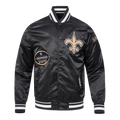 NFL NEW ORLEANS SAINTS OLD ENGLISH MEN'S RIB SATIN JACKET (BLACK)