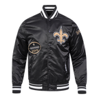NFL NEW ORLEANS SAINTS OLD ENGLISH MEN'S RIB SATIN JACKET (BLACK)