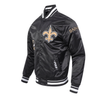 NFL NEW ORLEANS SAINTS OLD ENGLISH MEN'S RIB SATIN JACKET (BLACK)