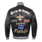 NFL NEW ORLEANS SAINTS OLD ENGLISH MEN'S RIB SATIN JACKET (BLACK)