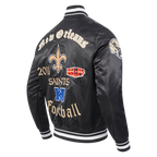 NFL NEW ORLEANS SAINTS OLD ENGLISH MEN'S RIB SATIN JACKET (BLACK)