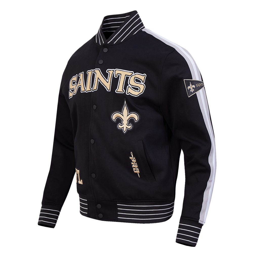 NFL NEW ORLEANS SAINTS PRO GAME DAY MEN'S DBL KNIT JACKET (BLACK/SILVER/WHITE)