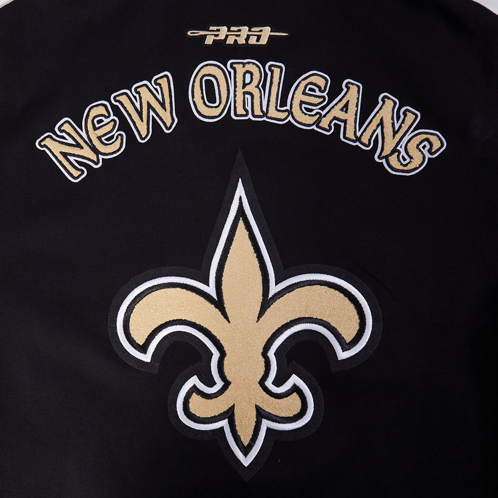 NFL NEW ORLEANS SAINTS PRO GAME DAY MEN'S DBL KNIT JACKET (BLACK/SILVER/WHITE)