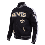 NFL NEW ORLEANS SAINTS PRO GAME DAY MEN'S DBL KNIT JACKET (BLACK/SILVER/WHITE)