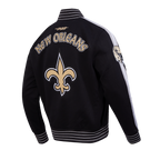 NFL NEW ORLEANS SAINTS PRO GAME DAY MEN'S DBL KNIT JACKET (BLACK/SILVER/WHITE)