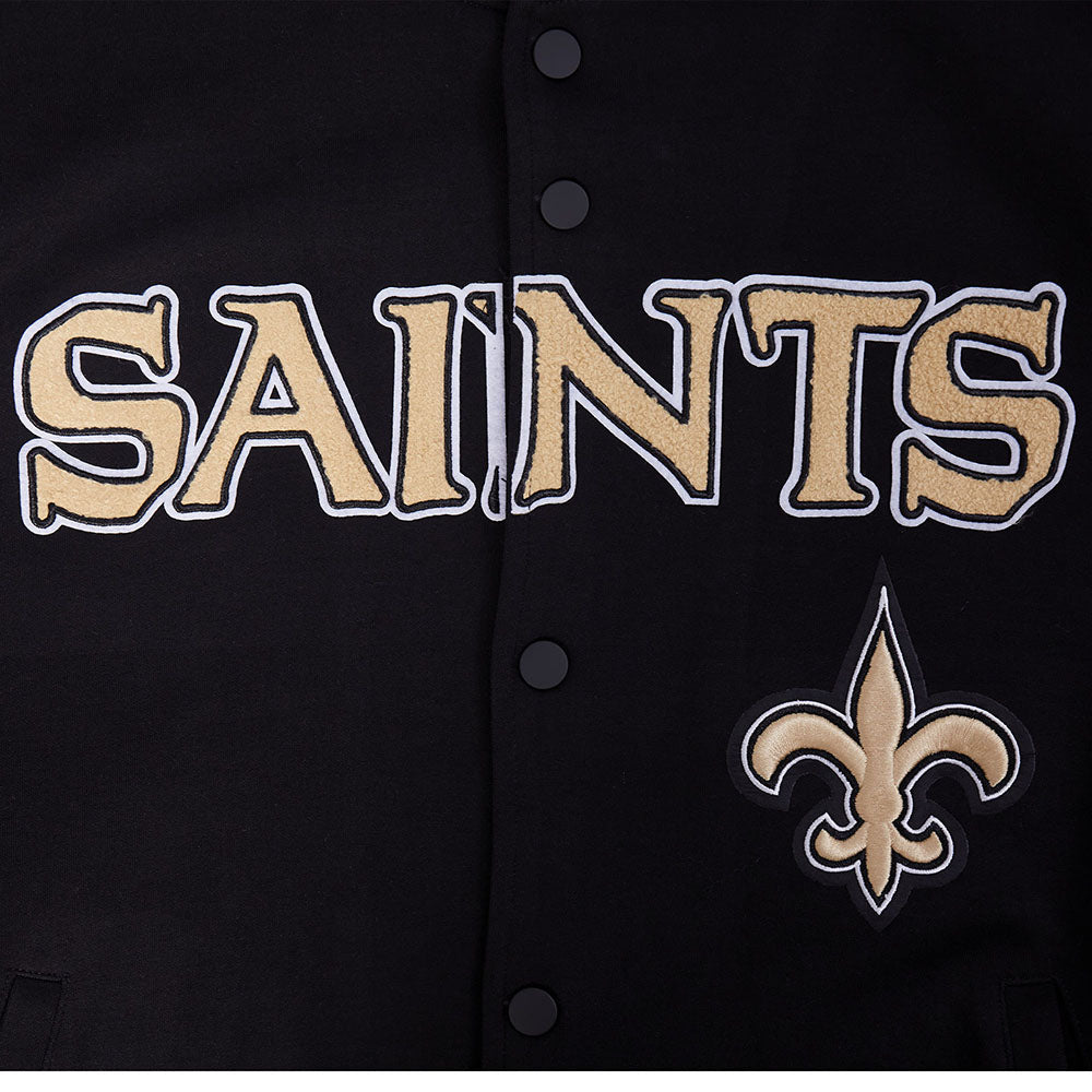 NFL NEW ORLEANS SAINTS PRO GAME DAY MEN'S DBL KNIT JACKET (BLACK/SILVER/WHITE)