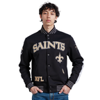 NFL NEW ORLEANS SAINTS PRO GAME DAY MEN'S DBL KNIT JACKET (BLACK/SILVER/WHITE)