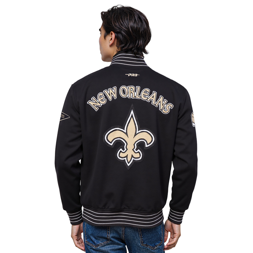 NFL NEW ORLEANS SAINTS PRO GAME DAY MEN'S DBL KNIT JACKET (BLACK/SILVER/WHITE)