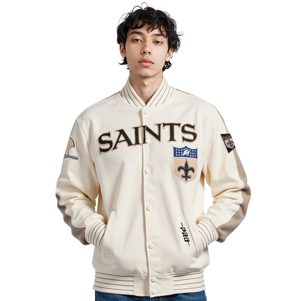 NFL NEW ORLEANS SAINTS PRO GAME DAY RETRO JACKET (EGGSHELL/TAUPE/EGGSHELL)