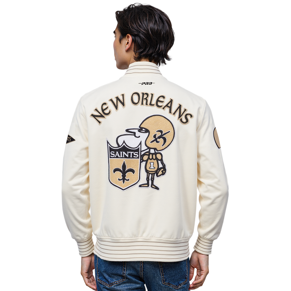 NFL NEW ORLEANS SAINTS PRO GAME DAY RETRO JACKET (EGGSHELL/TAUPE/EGGSHELL)