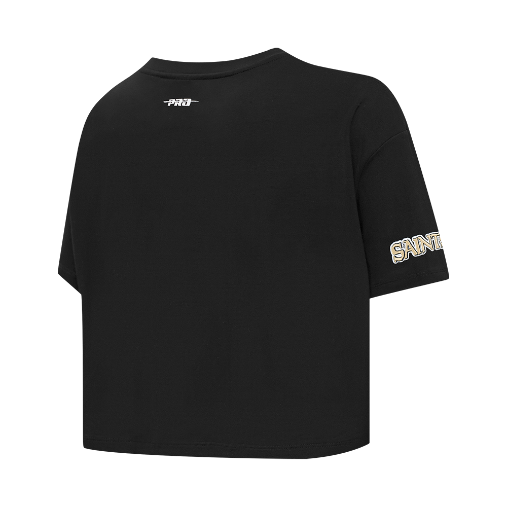 NFL NEW ORLEANS SAINTS SCRIPT TAIL T-SHIRT EN JERSEY SIMPLE À COUPE CARRÉE POUR FEMME (NOIR)