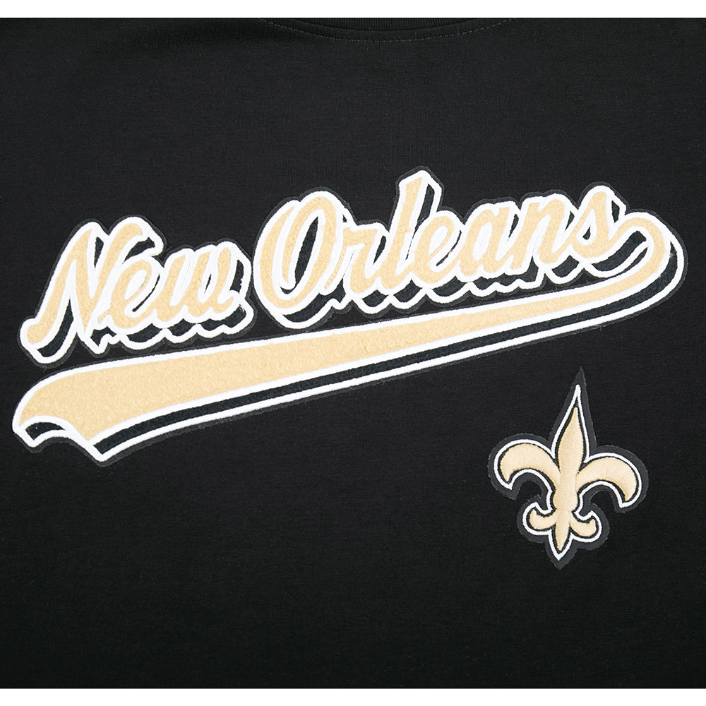 NFL NEW ORLEANS SAINTS SCRIPT TAIL T-SHIRT EN JERSEY SIMPLE À COUPE CARRÉE POUR FEMME (NOIR)