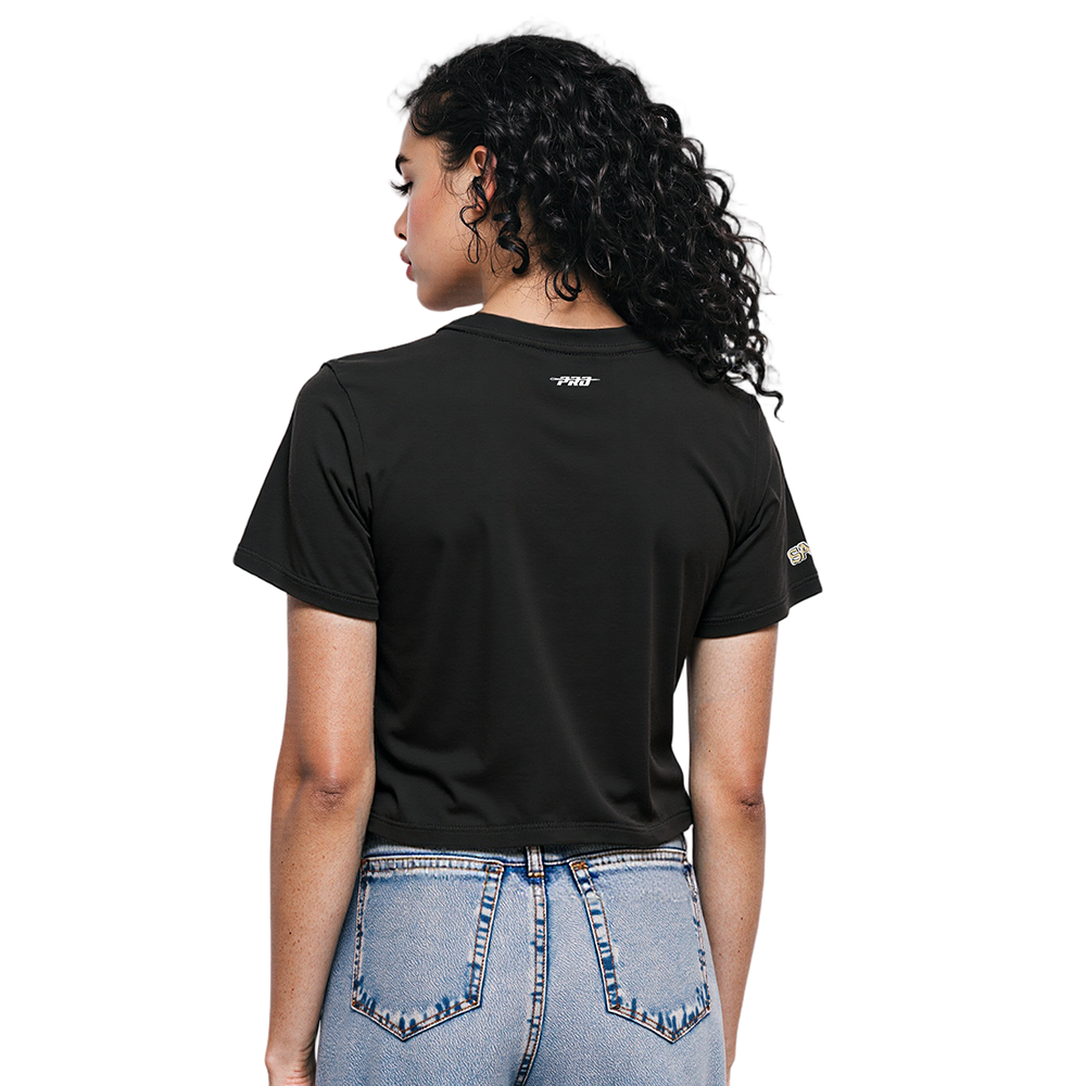 NFL NEW ORLEANS SAINTS SCRIPT TAIL T-SHIRT EN JERSEY SIMPLE À COUPE CARRÉE POUR FEMME (NOIR)