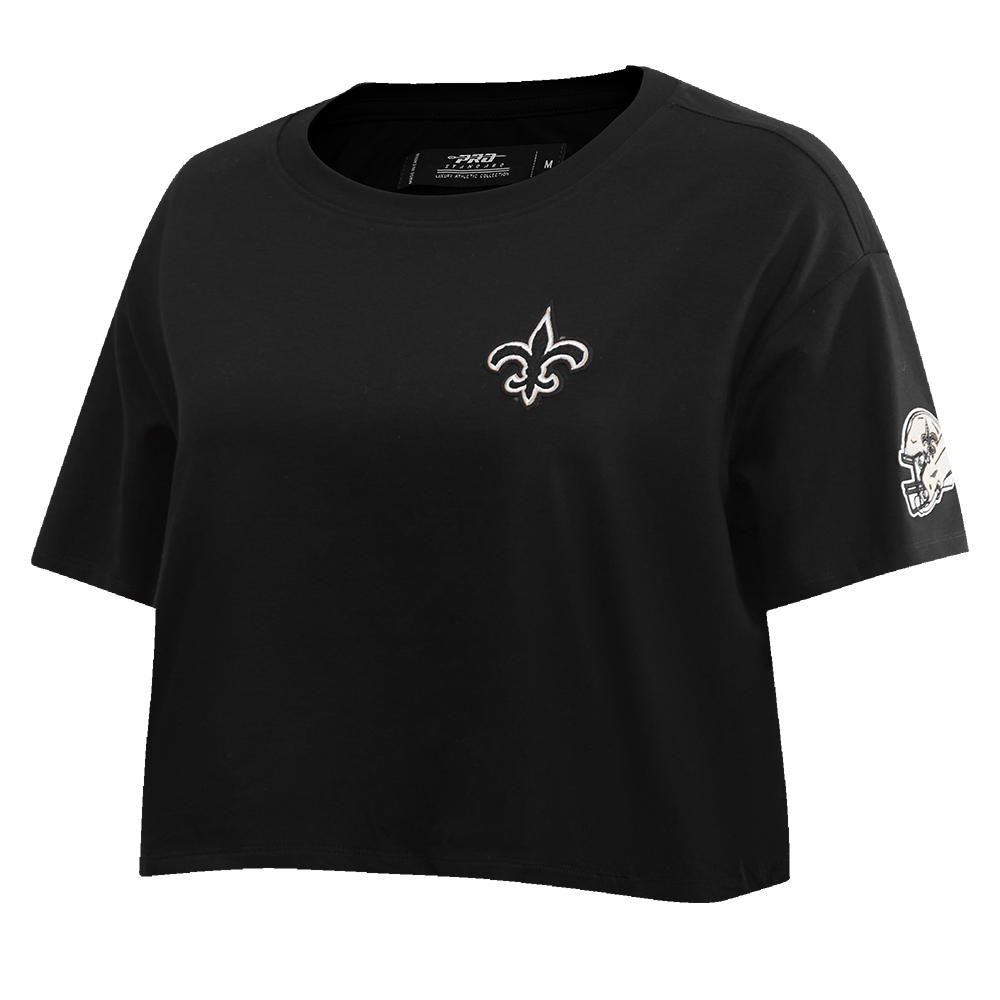 NFL NEW ORLEANS SAINTS CLASSIC T-SHIRT EN JERSEY SIMPLE À COUPE CARRÉE POUR FEMME (NOIR)