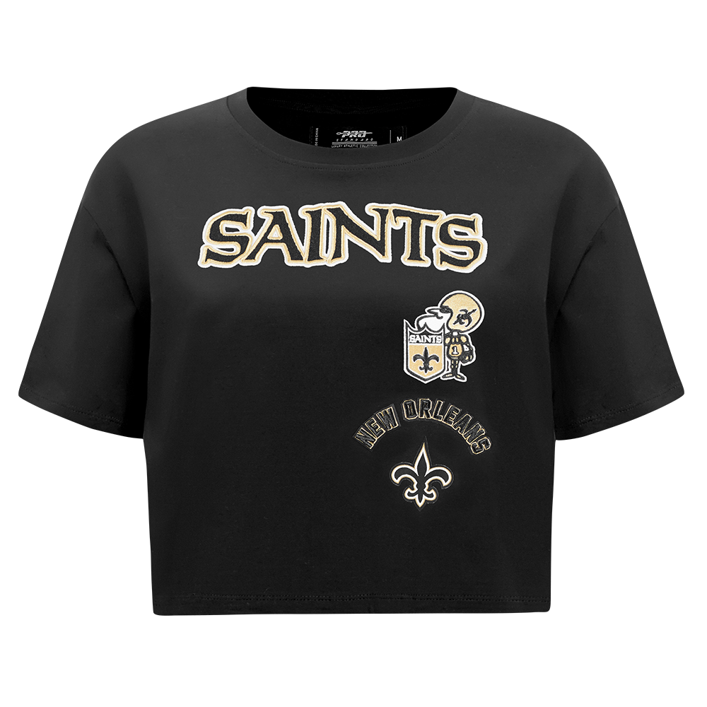 NFL NEW ORLEANS SAINTS RETRO CLASSIC T-SHIRT À COUPE CARRÉE POUR FEMME (NOIR)