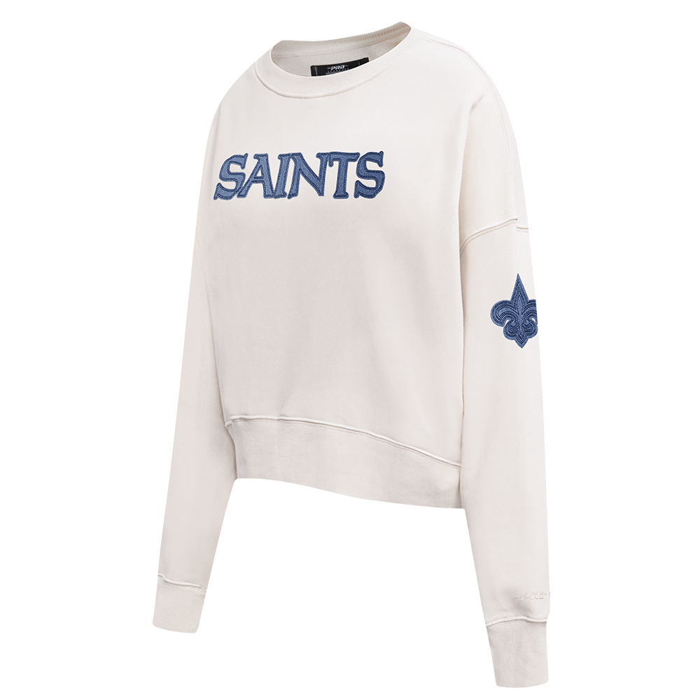 NFL NEW ORLEANS SAINTS VARSITY BLUES WOMEN'S FLC CREWNECK (LINEN)
