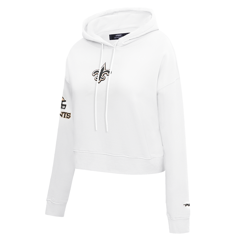 NFL NEW ORLEANS SAINTS CLASSIC FLEECE CROPPED PULLOVER HOODIE (WHITE)