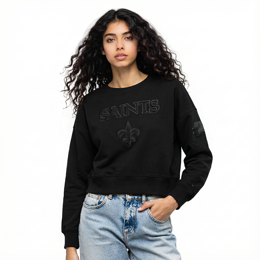 NFL NEW ORLEANS SAINTS TRIPLE BLACK CHANDAIL À COL ROND EN MOLLETON POUR FEMME (TRIPLE NOIR FEMME)
