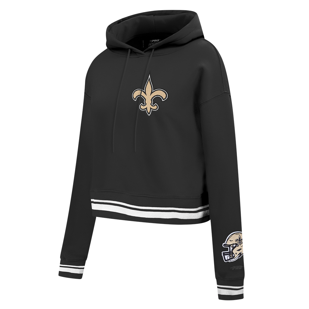 NFL NEW ORLEANS SAINTS MASHUP WOMEN'S RIB CROPPED PO HOODIE (BLACK)