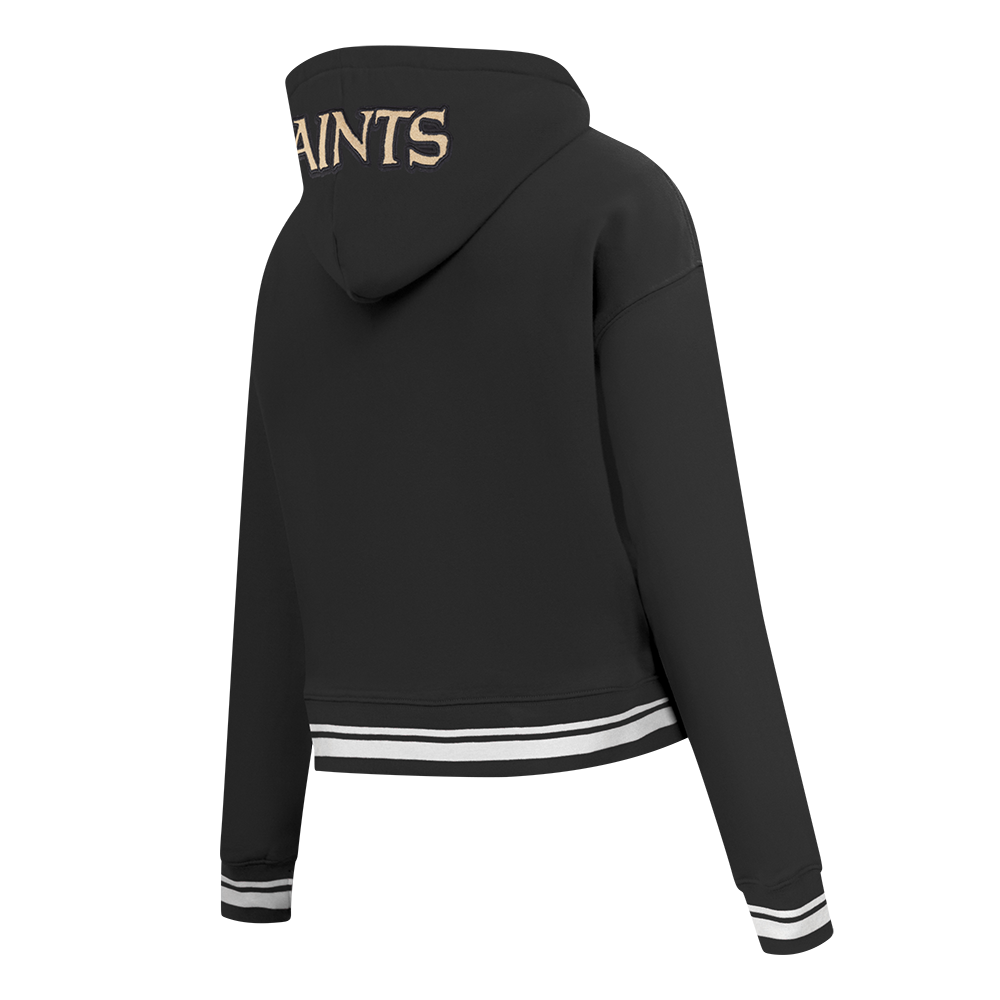 NFL NEW ORLEANS SAINTS MASHUP WOMEN'S RIB CROPPED PO HOODIE (BLACK)