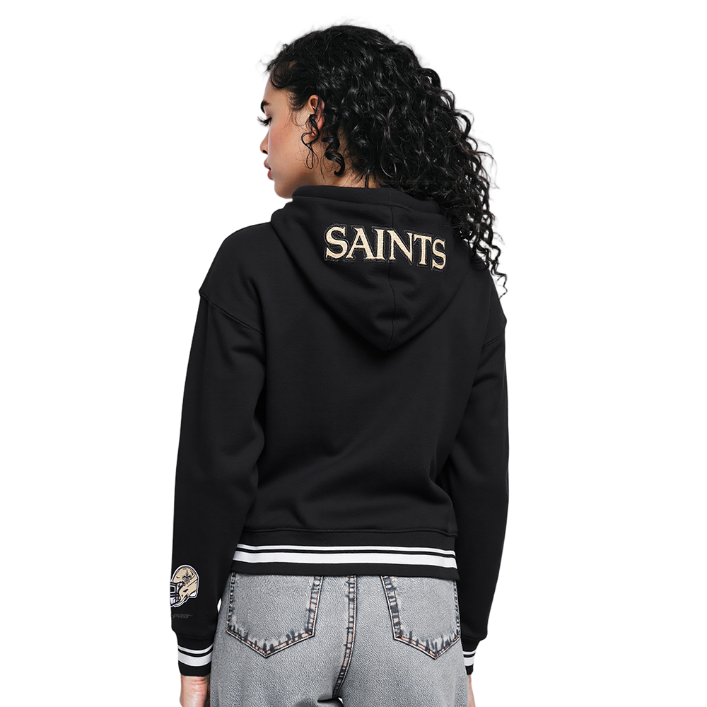NFL NEW ORLEANS SAINTS MASHUP WOMEN'S RIB CROPPED PO HOODIE (BLACK)