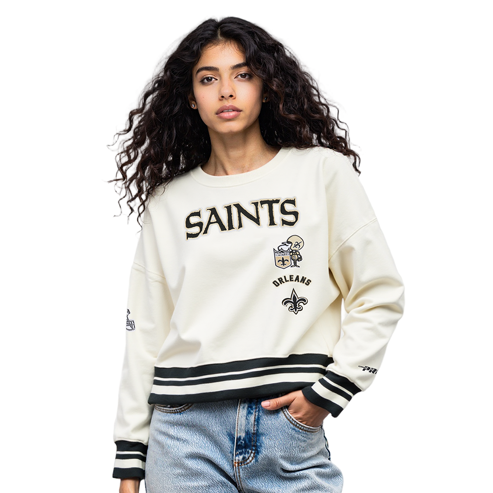 NFL NEW ORLEANS SAINTS RETRO CLASSIC CHANDAIL À COL ROND POUR FEMME (COQUILLE D'ŒUF/NOIR)