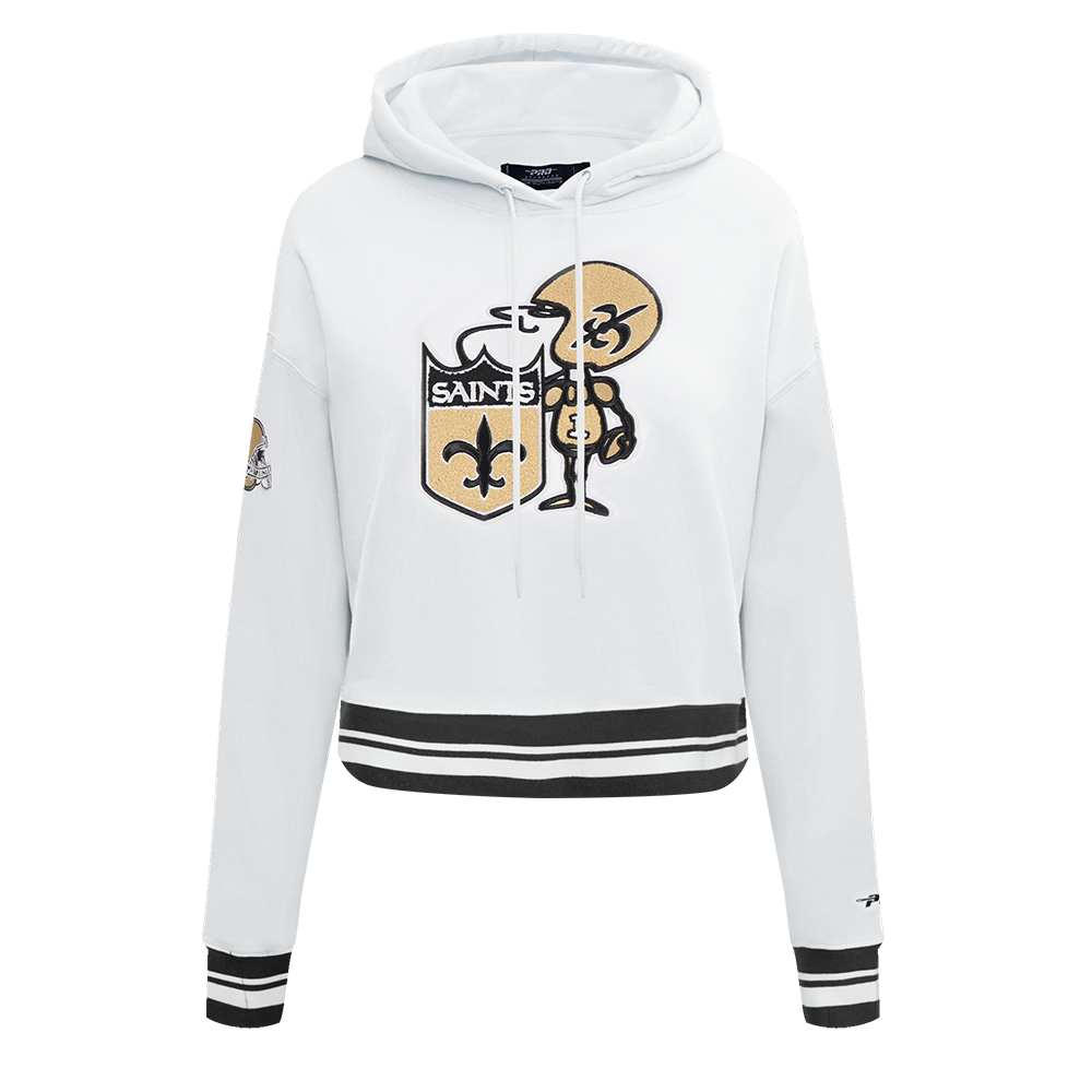 NFL NEW ORLEANS SAINTS RETRO CLASSIC CHANDAIL À CAPUCHON COURT POUR FEMME (BLANC/NOIR)