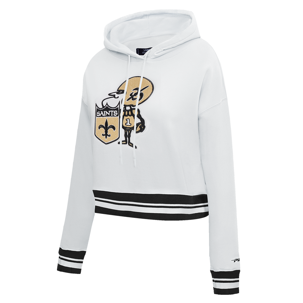 NFL NEW ORLEANS SAINTS RETRO CLASSIC WOMEN'S CROPPED PULLOVER HOODIE (WHITE/BLACK)