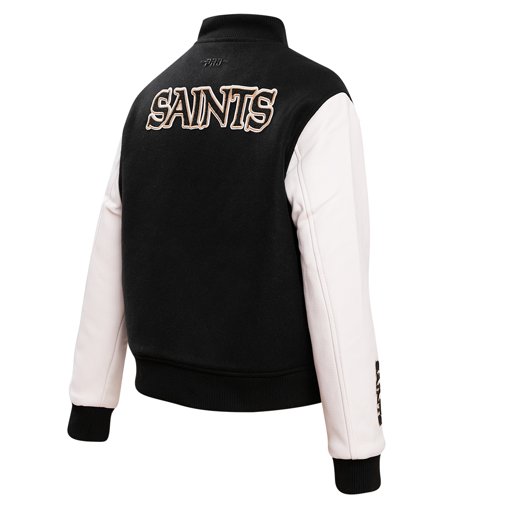 NFL NEW ORLEANS SAINTS CLASSIC WOMEN'S WOOL VARSITY JACKET (BLACK)