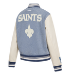 NFL NEW ORLEANS SAINTS VARSITY BLUES BLOUSON COLLÉGIAL EN DENIM POUR FEMME (DENIM/LIN)