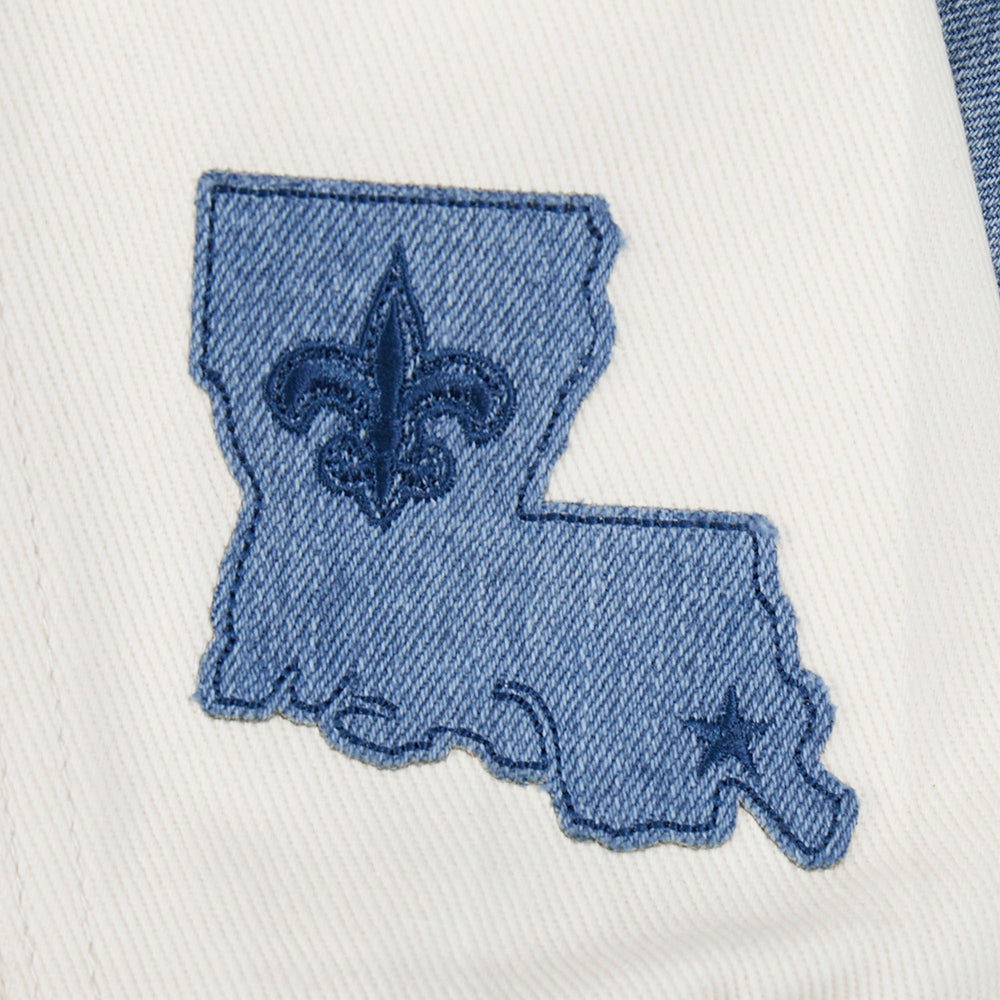 NFL NEW ORLEANS SAINTS VARSITY BLUES BLOUSON COLLÉGIAL EN DENIM POUR FEMME (DENIM/LIN)