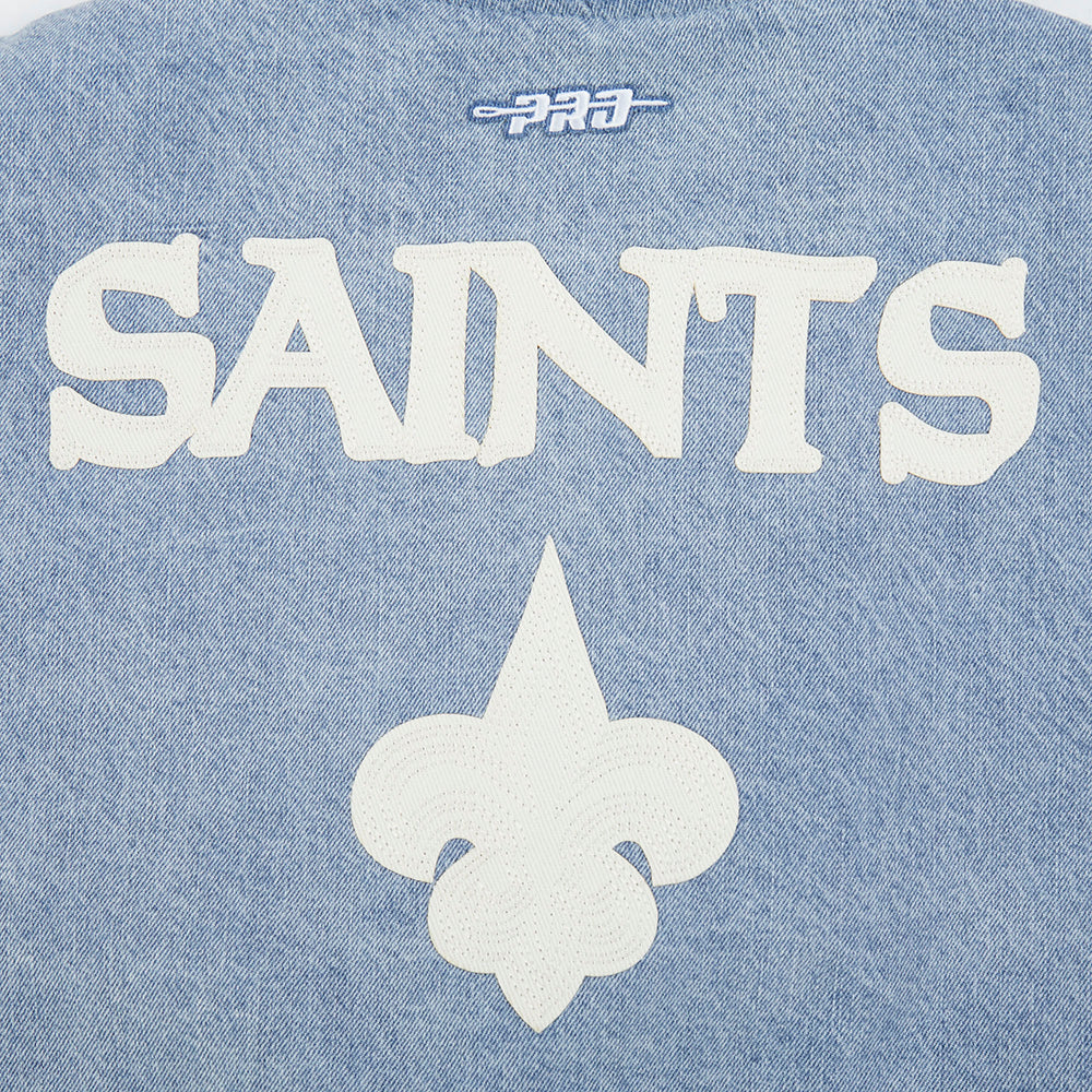 NFL NEW ORLEANS SAINTS VARSITY BLUES BLOUSON COLLÉGIAL EN DENIM POUR FEMME (DENIM/LIN)