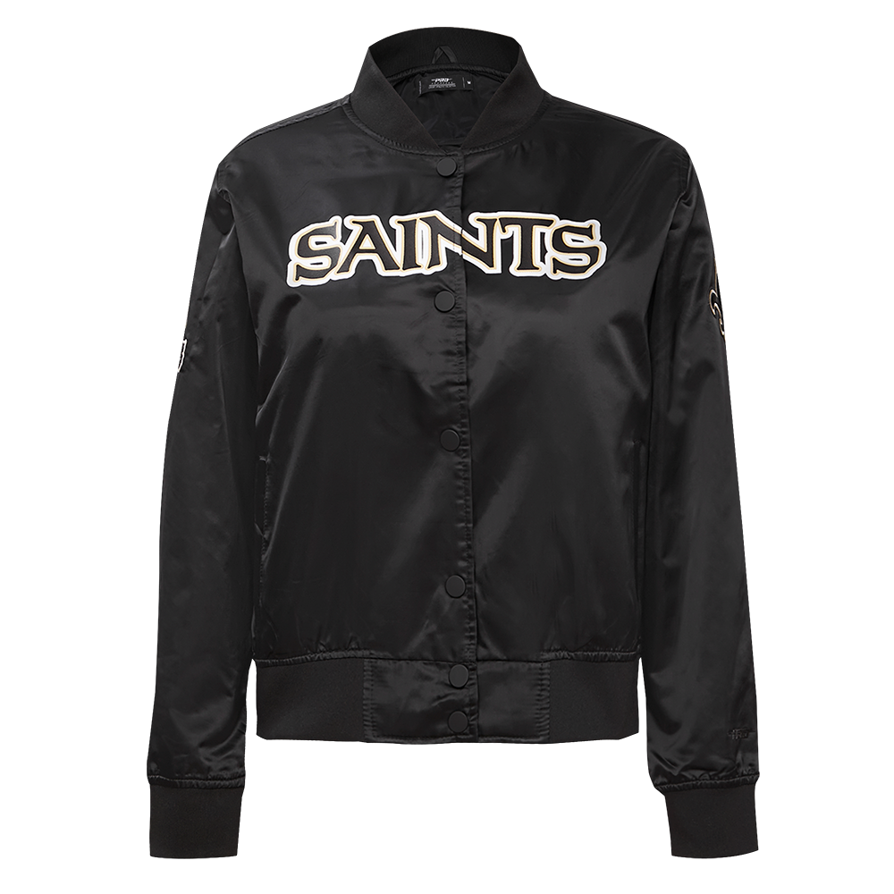 NFL NEW ORLEANS SAINTS CLASSIC WOMEN'S SATIN JACKET (BLACK/WHITE M60030)