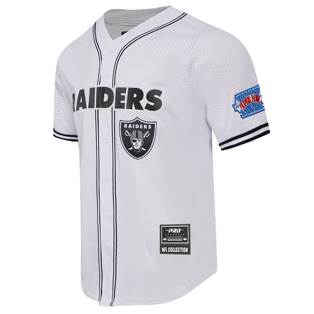 NFL LAS VEGAS RAIDERS LOGO CLASSIC MESH MEN'S BUTTON DOWN SHIRT (WHITE / BLACK / WHTE)
