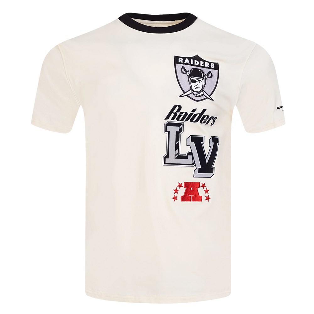 NFL LAS VEGAS RAIDERS RETRO CASCADE T-SHIRT À BORDURES CONTRASTANTES POUR HOMME (COQUILLE D'ŒUF/NOIR)