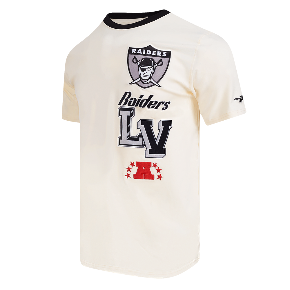 NFL LAS VEGAS RAIDERS RETRO CASCADE T-SHIRT À BORDURES CONTRASTANTES POUR HOMME (COQUILLE D'ŒUF/NOIR)