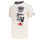 NFL LAS VEGAS RAIDERS RETRO CASCADE T-SHIRT À BORDURES CONTRASTANTES POUR HOMME (COQUILLE D'ŒUF/NOIR)