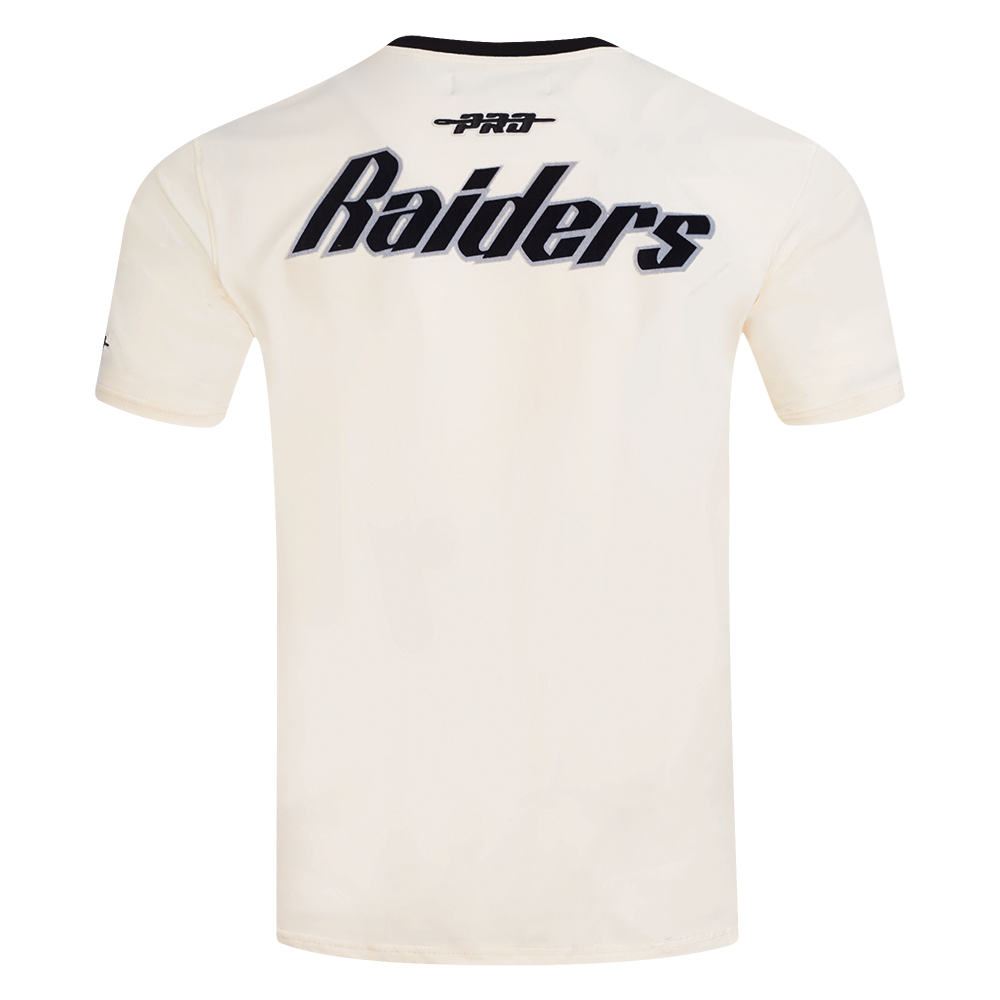 NFL LAS VEGAS RAIDERS RETRO CASCADE T-SHIRT À BORDURES CONTRASTANTES POUR HOMME (COQUILLE D'ŒUF/NOIR)