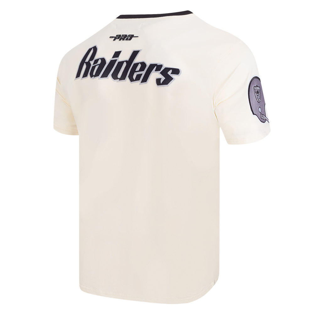 NFL LAS VEGAS RAIDERS RETRO CASCADE T-SHIRT À BORDURES CONTRASTANTES POUR HOMME (COQUILLE D'ŒUF/NOIR)