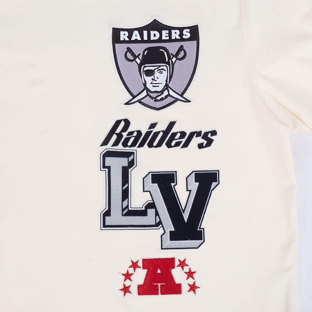 NFL LAS VEGAS RAIDERS RETRO CASCADE T-SHIRT À BORDURES CONTRASTANTES POUR HOMME (COQUILLE D'ŒUF/NOIR)