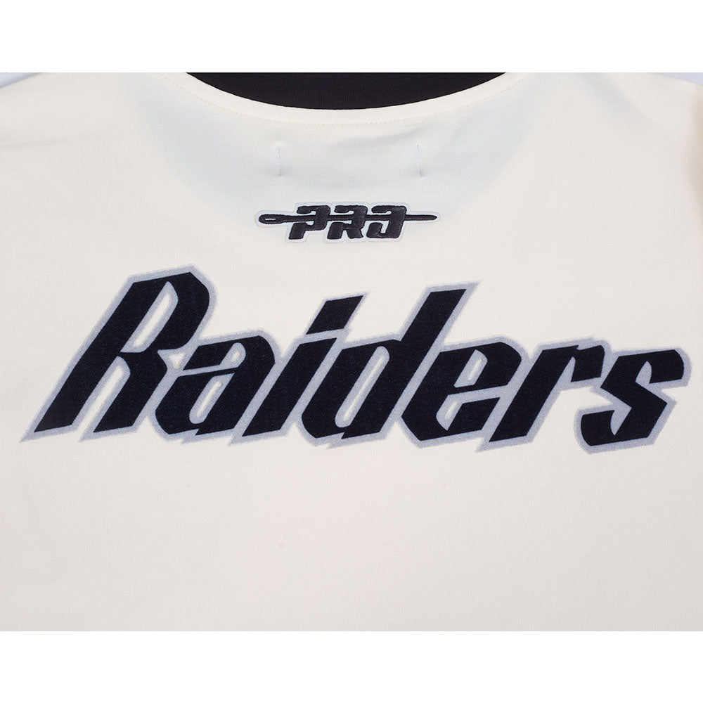 NFL LAS VEGAS RAIDERS RETRO CASCADE T-SHIRT À BORDURES CONTRASTANTES POUR HOMME (COQUILLE D'ŒUF/NOIR)