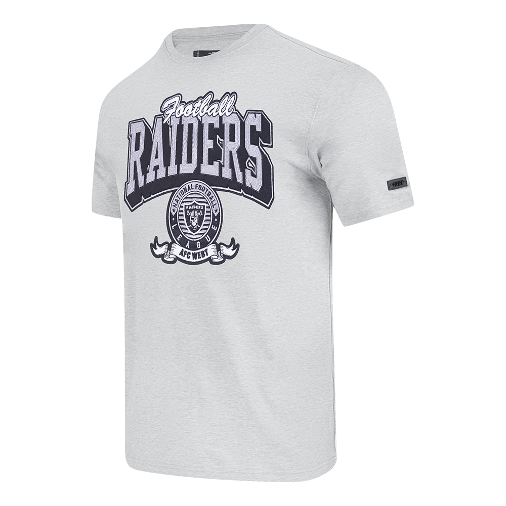 NFL LAS VEGAS RAIDERS TEAM BADGE T-SHIRT EN JERSEY SIMPLE POUR FEMME POUR HOMME (GRIS CHINÉ)
