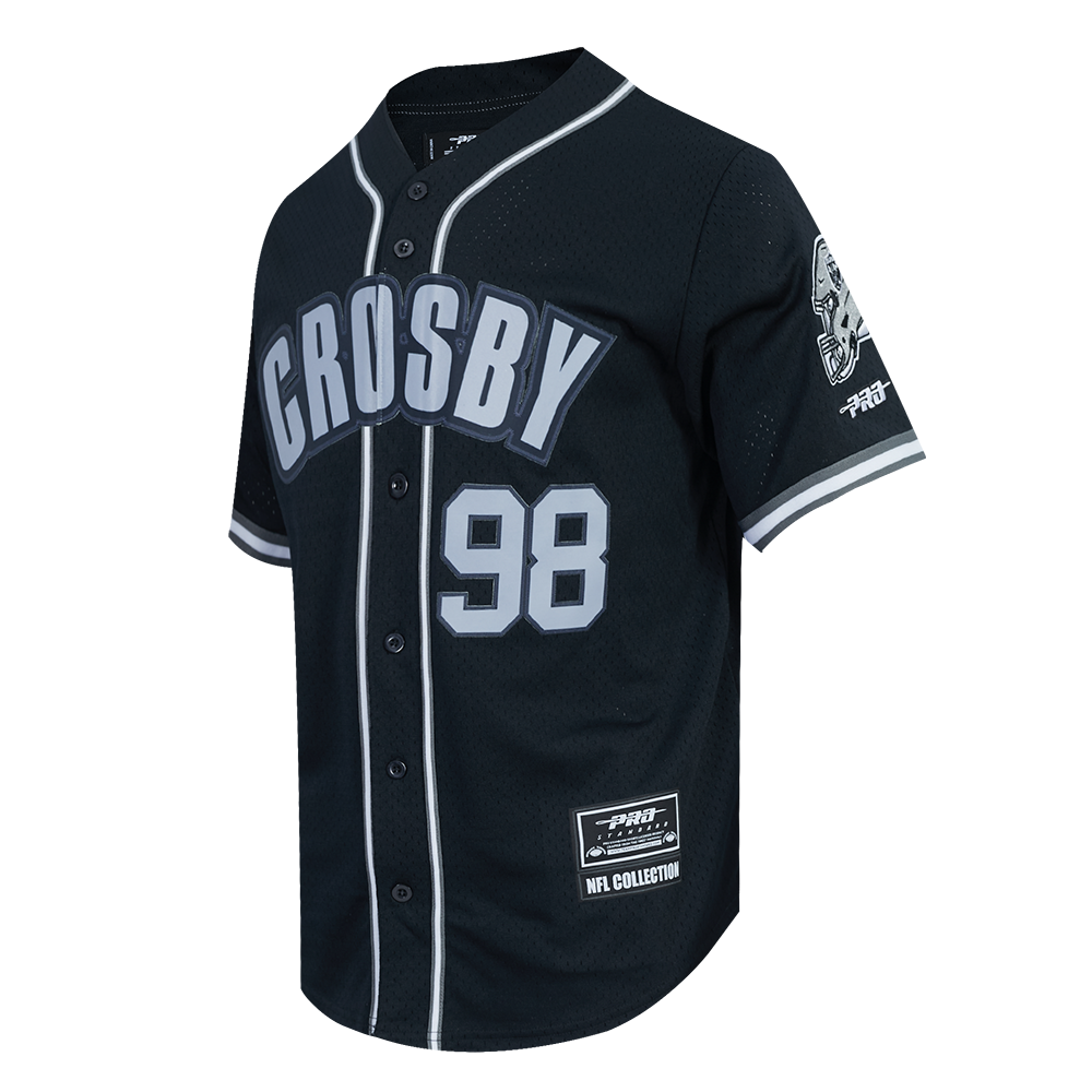 NFL LAS VEGAS RAIDERS MAXX CROSBY #98 CLASSIC MESH PNN CHEMISE BOUTONNÉE EN FILET POUR HOMME (NOIR/GRIS)