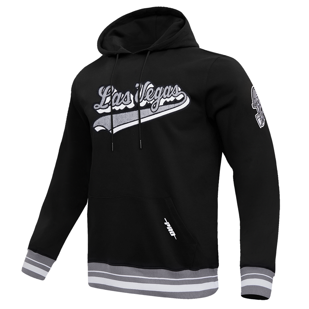 NFL LAS VEGAS RAIDERS SCRIPT TAIL MEN'S RIB FLEECE PULLOVER HOODIE (BLACK/GRAY)