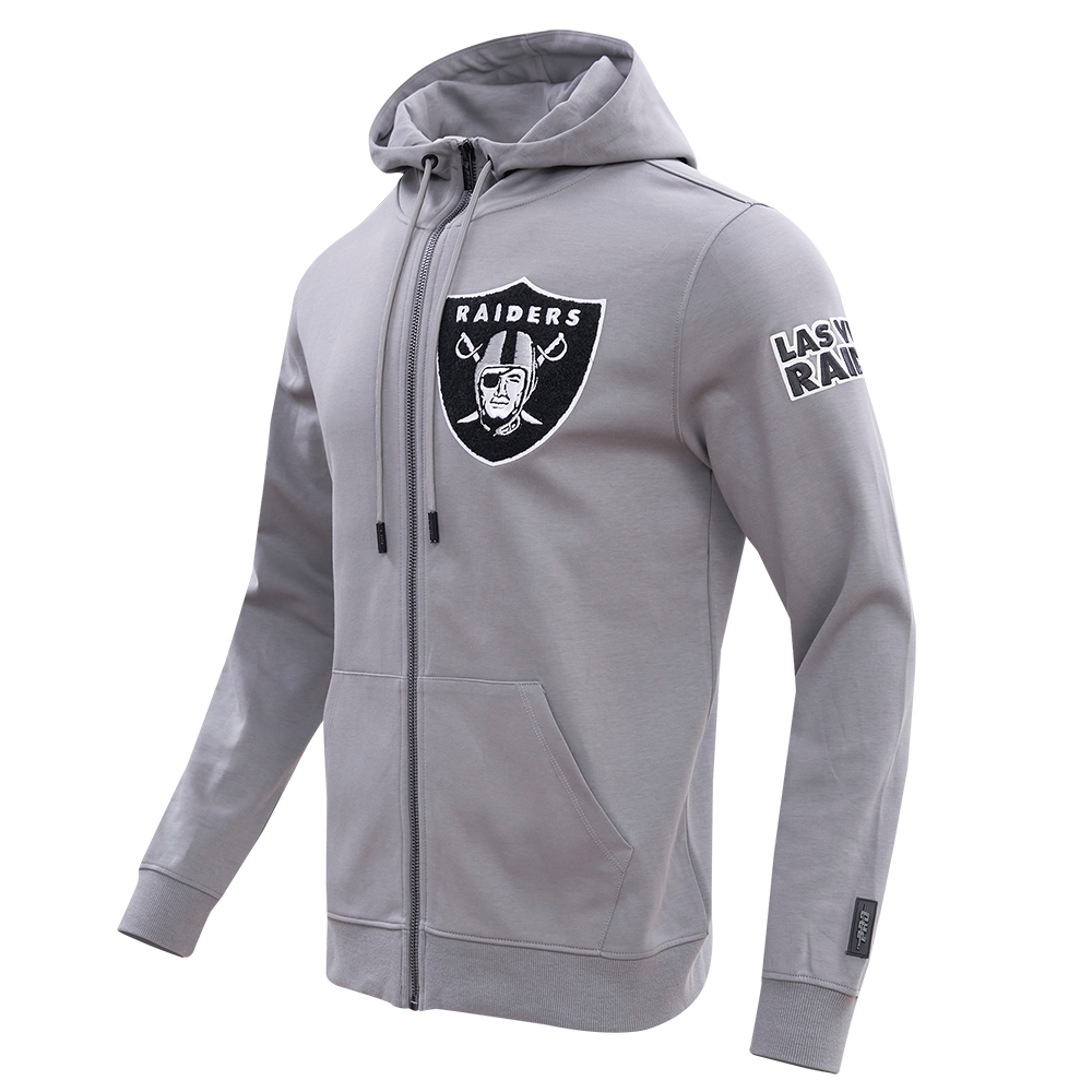 NFL LAS VEGAS RAIDERS CLASSIC CHENILLE MEN'S FULL ZIP HOODIE  (GRAY)