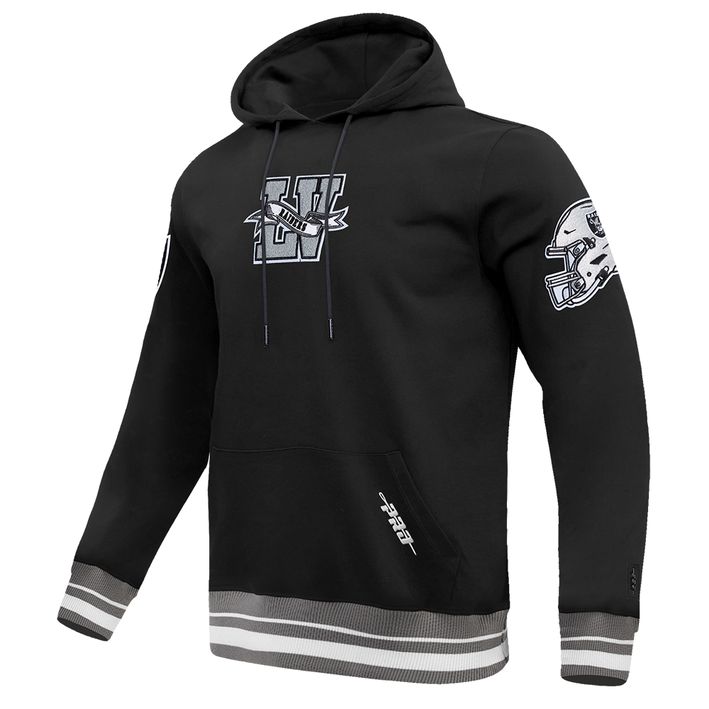 NFL LAS VEGAS RAIDERS TEAM PENNANTS MEN'S RIB FLEECE PULLOVER HOODIE (BLACK/GRAY)