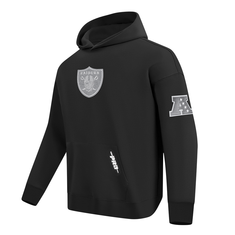 NFL LAS VEGAS RAIDERS REVERSE FRENCH TERRY MEN'S DROP SHOULDER FLEECE PULLOVER HOODIE (BLACK)