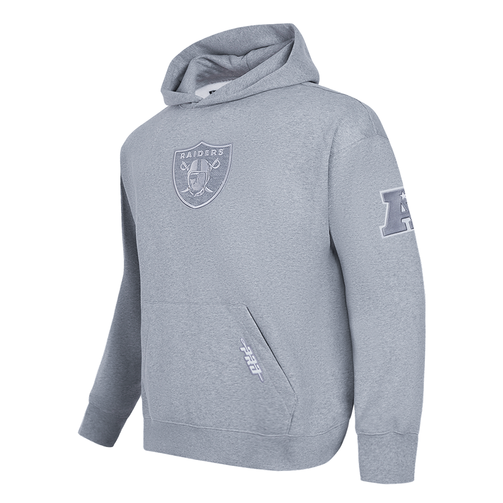 NFL LAS VEGAS RAIDERS REVERSE FRENCH TERRY MEN'S DROP SHOULDER FLEECE PULLOVER HOODIE (DARK HEATHER GRAY)